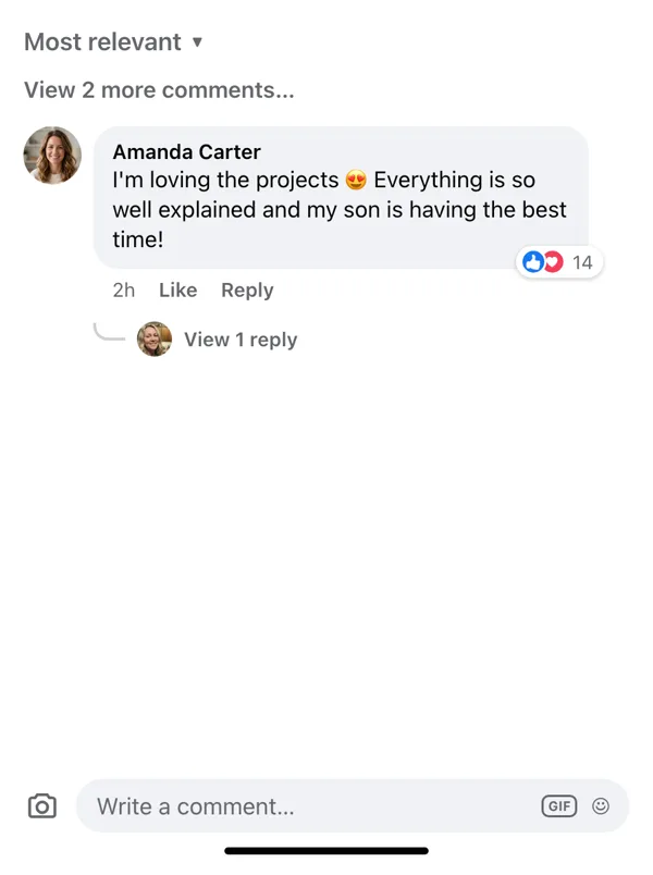 Facebook comment from Amanda about the kit